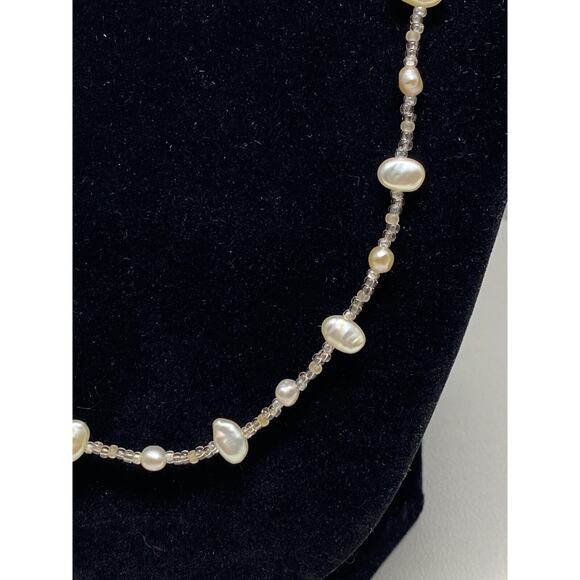 Vintage 80s Baroque Pearl & Small Beaded 12" Single Strand Boho Chic Necklace - Picture 3 of 5